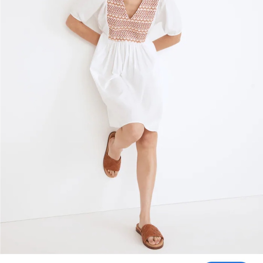 Madewell Embroidered Poplin V Neck Dress NEW